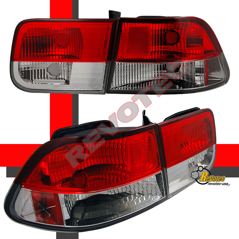 96-00 CIVIC 2DR COUPE RED/EURO CLEAR TAIL LIGHTS 98 99 