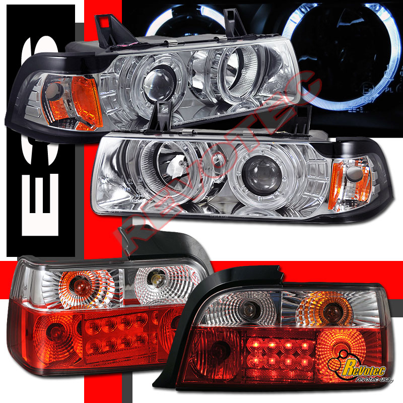 BMW E36 318i 325i 328i 4DR SEDAN HALO PROJECTOR HEADLIGHTS & LED TAIL