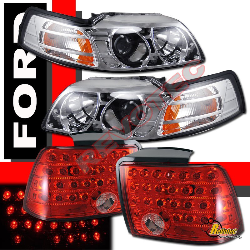 99 00 01 02 03 04 Ford Mustang Chrome Projector Headlights